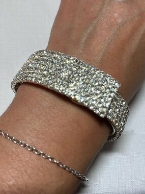 Crystal Pavé Cuff Bangle Bracelet - Silver Sparkle
